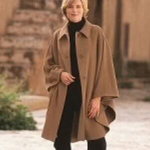 Camel Wool & Cashmere Cape w/ Saddle Stitching